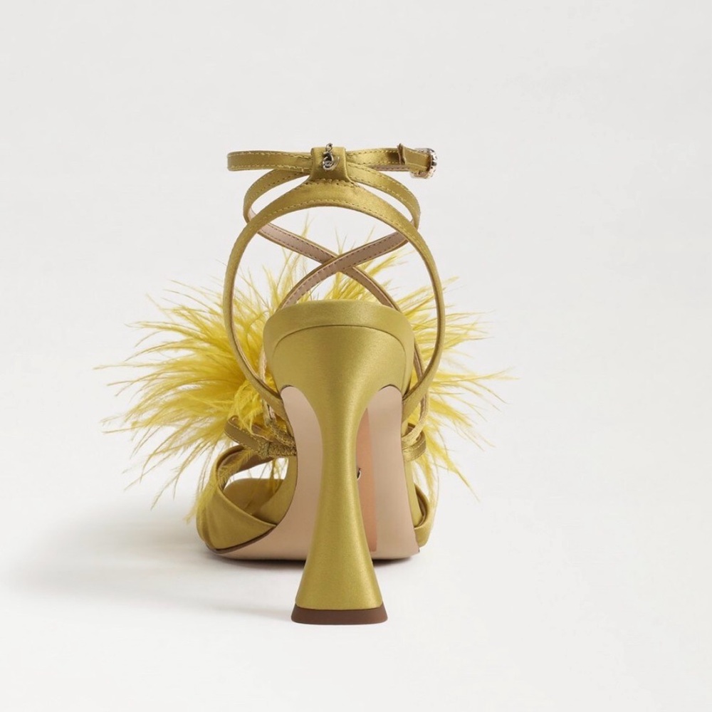 Sam Edelman Layton Feather Strappy Heels Dark Pear Statement Sandals NWT Size 5 - Picture 7 of 15